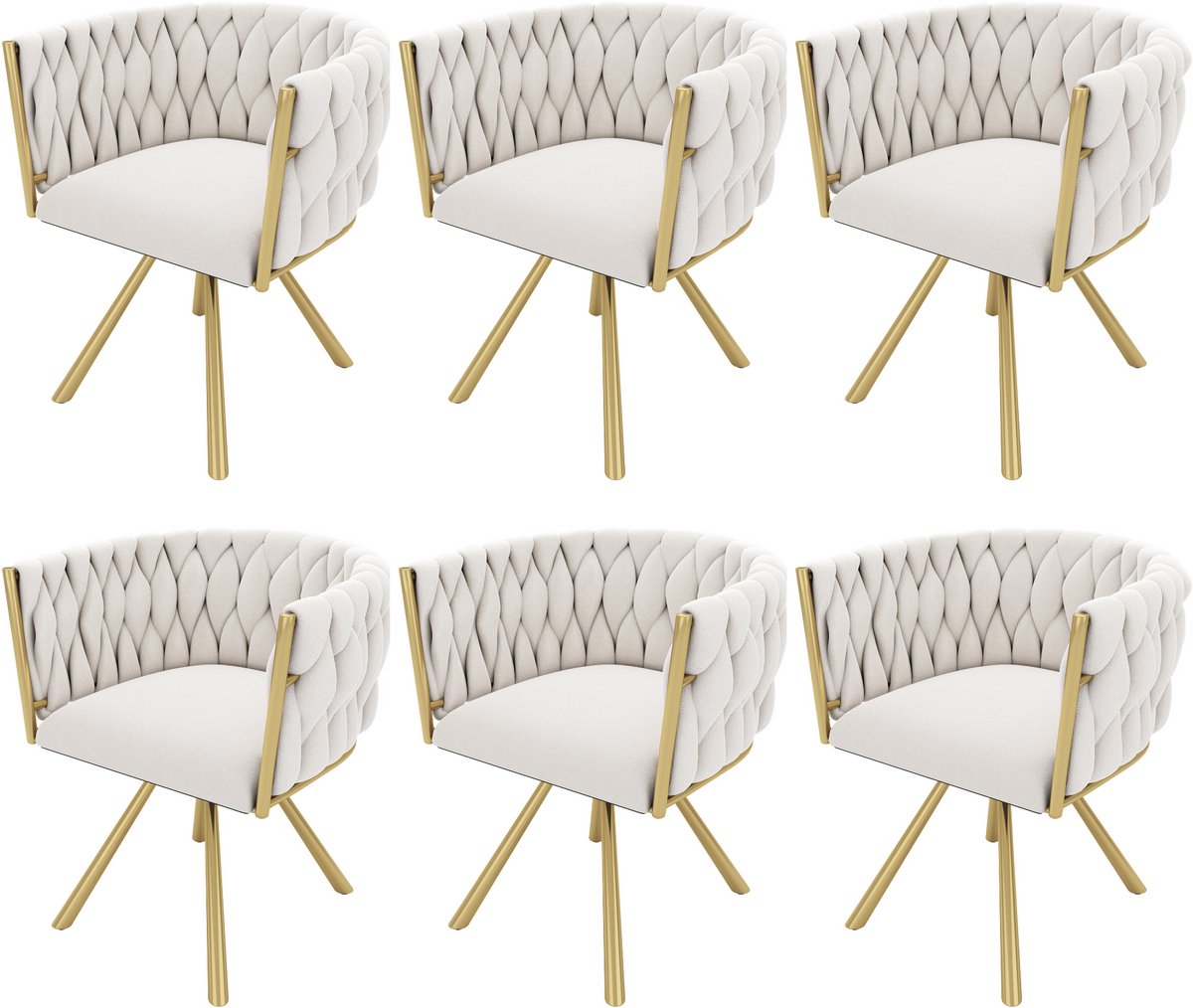 Merax Set van 6 Luxe Fluwelen Draaibare Eetkamerstoelen – Beige en Goud – Met 360° Draai - Ergonomisch Ontwerp en Stalen Poten