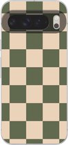 Telefoonhoesje Geschikt voor Google Pixel 9 Pro XL hoesje - Schaakbord print - Groen - Beige - Blokjes - Siliconen Telefoonhoesje Telefoonhoesje