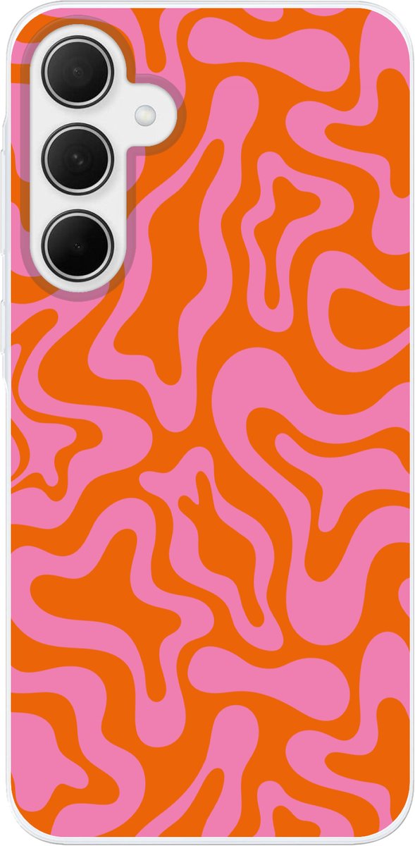 Telefoonhoesje Geschikt voor Samsung Galaxy A35 hoesje - Patroon - Roze - Oranje - Abstract - Modern - Siliconen Telefoonhoesje Telefoonhoesje