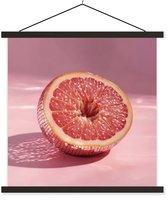 Posterhanger incl. Poster 120x120 cm - Schoolplaat - Grapefruit - Roze - Disco - Shiny - Textielposter - Zwarte latten