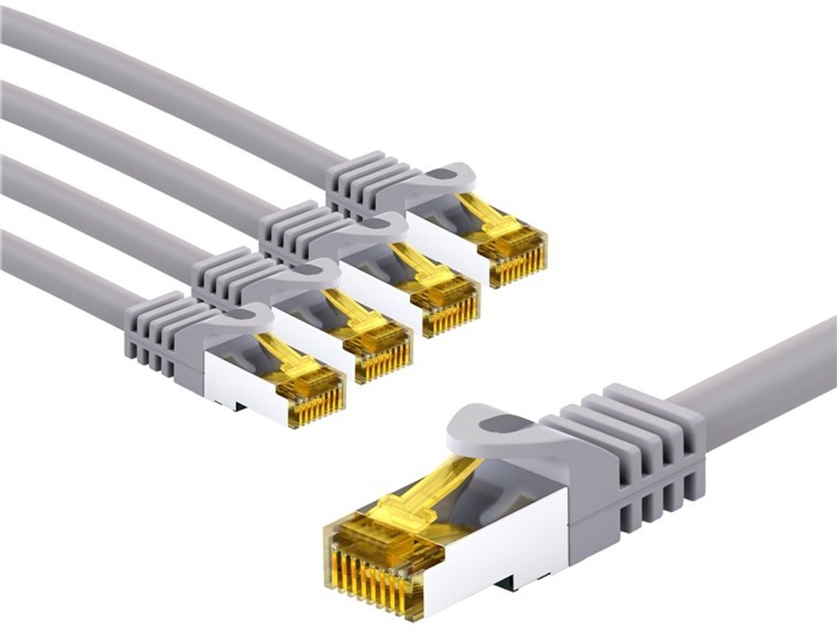 Goobay RJ45 Patch Cord CAT 6A S/FTP (PiMF), 500 MHz, with CAT 7 Raw Cable, 3 m, grey, Set of 5