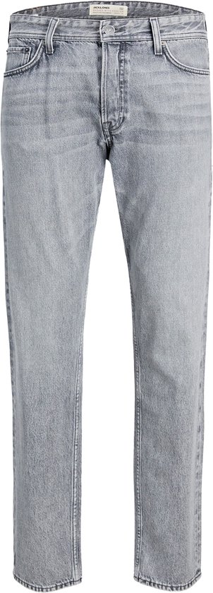 Grijze relaxed fit jeans met vijf zakken, knoopsluiting.