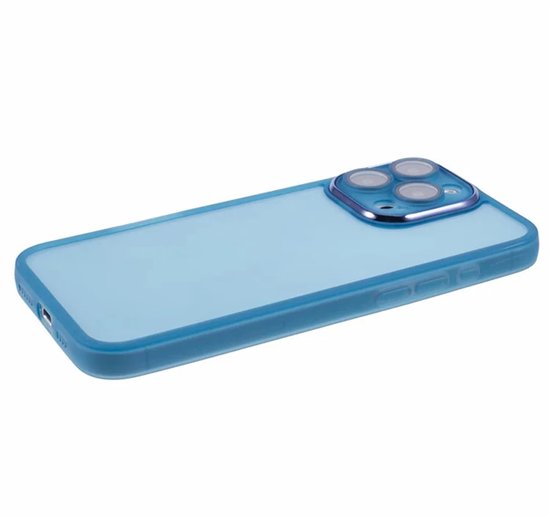 Coque pour Apple iPhone 16 Pro – Phonesta Translucia, coque arrière semi-transparente avec protection d'appareil photo – Transparente/ Blauw