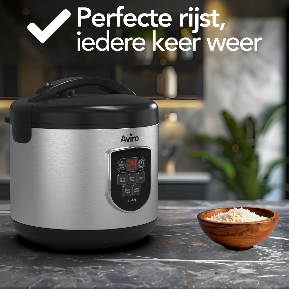 Aviro Rijstkoker - Slowcooker - 1,2L - 7 Functies - Warmhoudfunctie - Rice Cooker - Anti Aanbaklaag - Multicooker - 2-6 Personen - RVS – foto 6