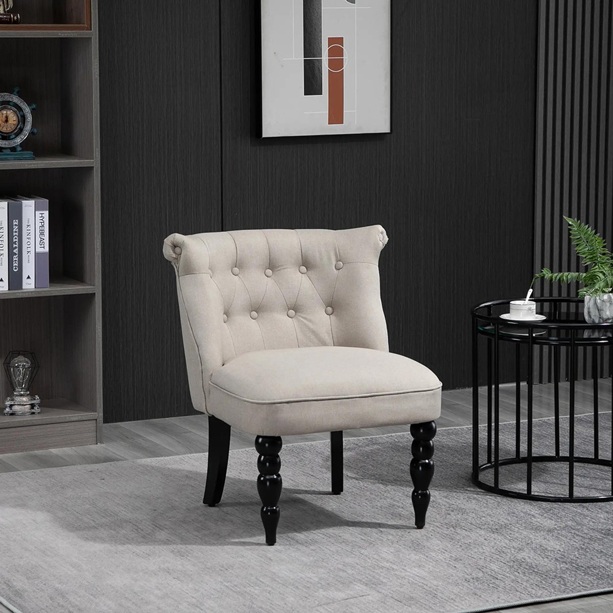 Sweiko Eetkamerstoel - Houten frame - Linnen - Vintage stijl - 67 x 67 x 78 cm - Beige Grijs