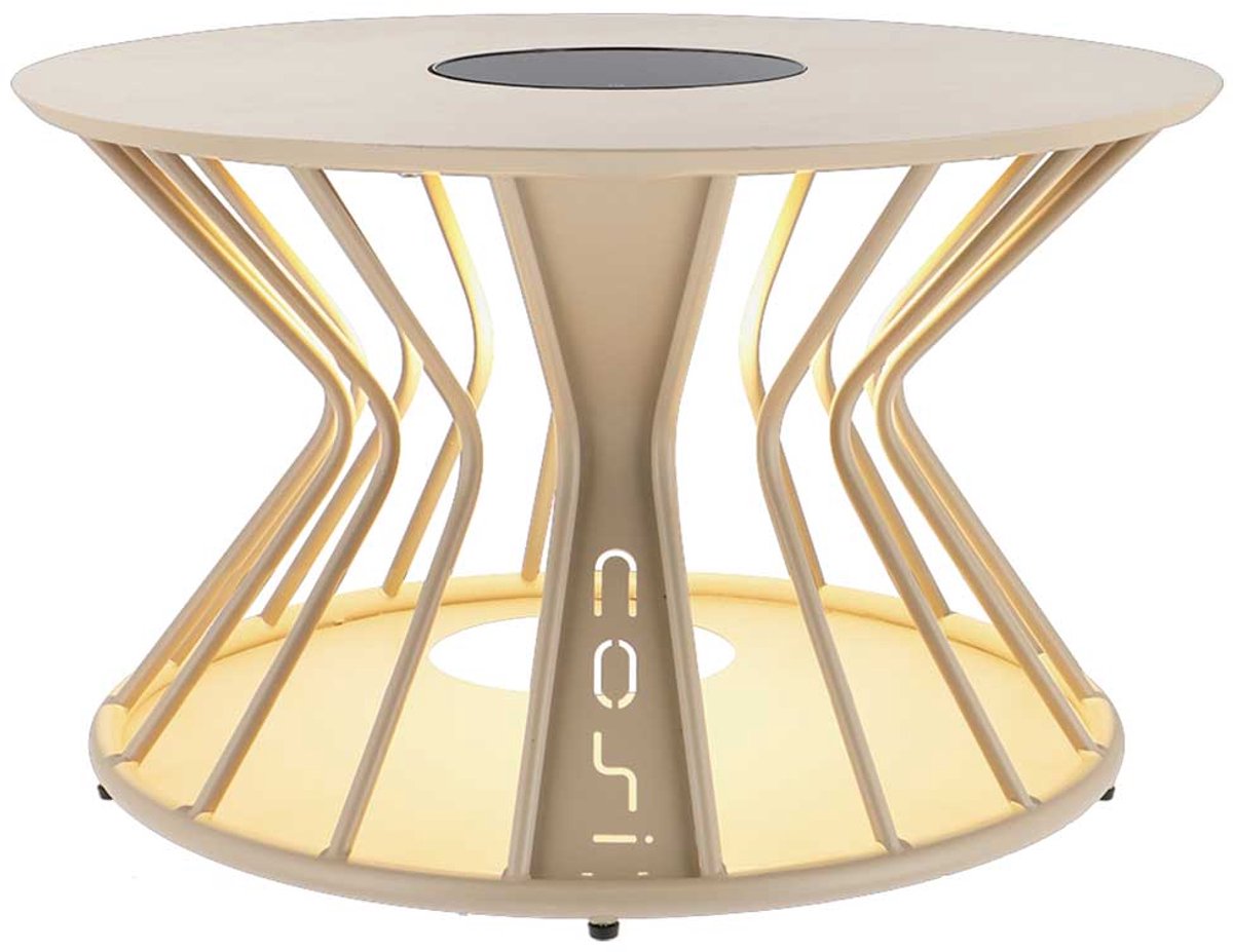 Cosilumia Round Beige - Salontafel met Lantaarn – Ø 70 x 41 cm - Oplaadbaar (Zonnepaneel & USB-C)