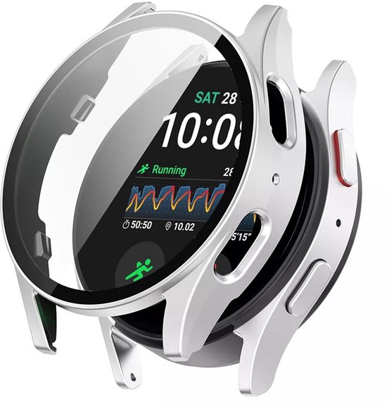 Strap-it Hard case hoesje met screen protector van glas - geschikt voor de Samsung Galaxy Watch 7 - 44mm (zilver)