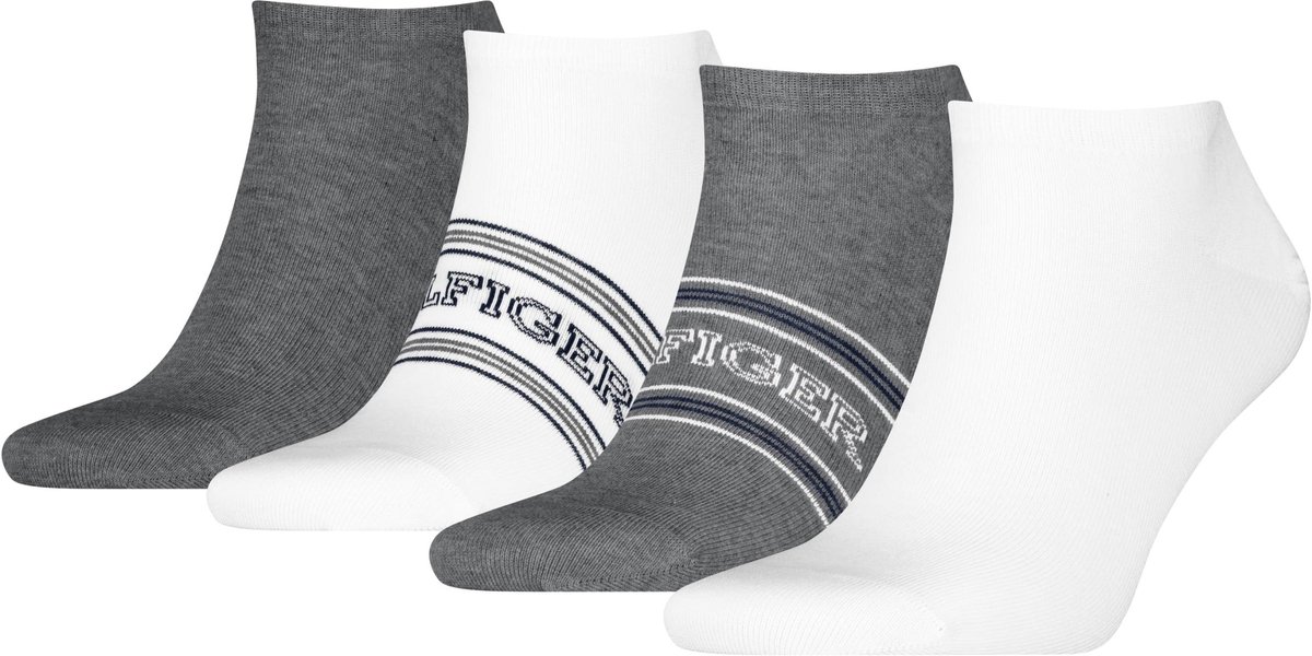 Tommy Hilfiger Giftbox Heren Sneakersokken 4-Pack Wit / Grijs
