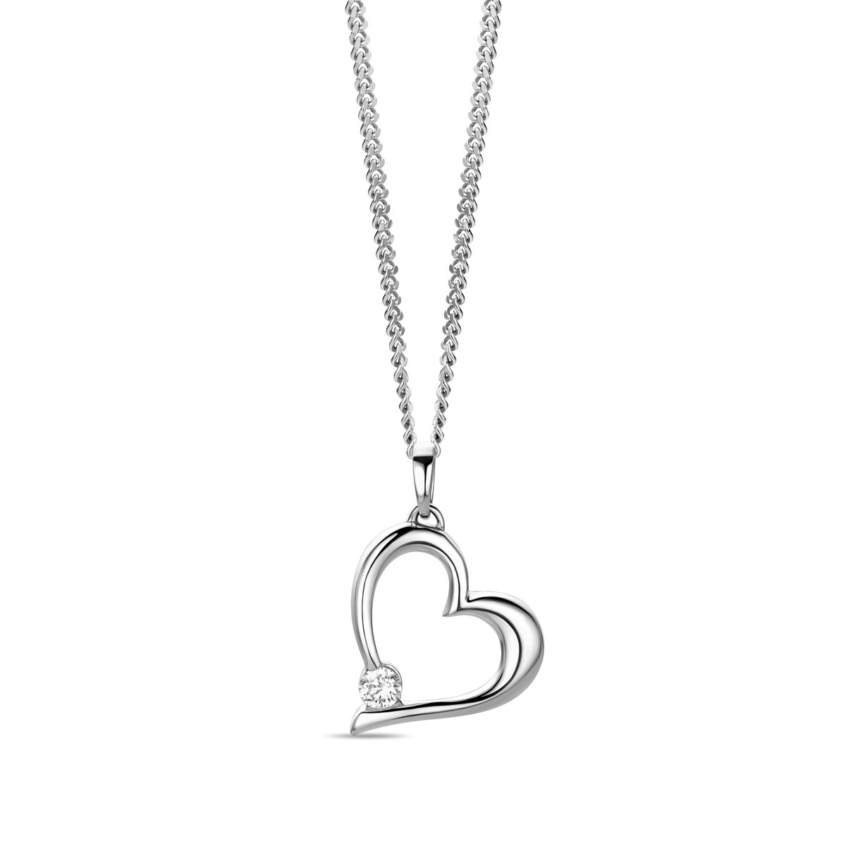 Miore Pure Collier Ketting Dames - 9 Karaat - Zilverkleurig - Met Zirkonen - Met Hanger - 45 cm