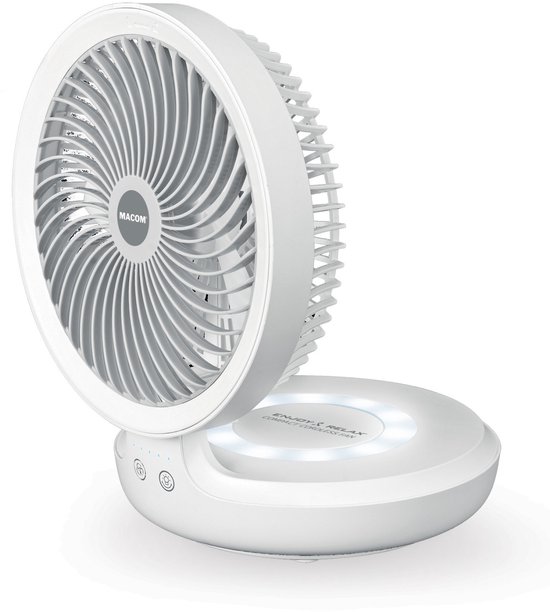 Witte Macom 990 tafel- en muurventilator batterij 5W lithium-ion LED huishoudventilator