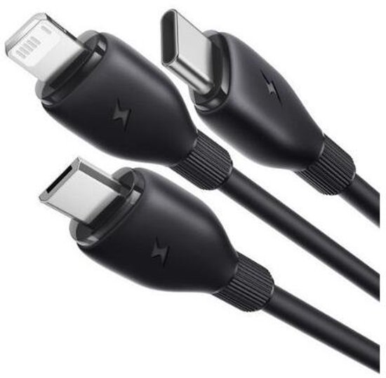 Baseus USB 3-en-1 Baseus avec Lightning / USB-C / Micro USB 0,8 ​​m Zwart