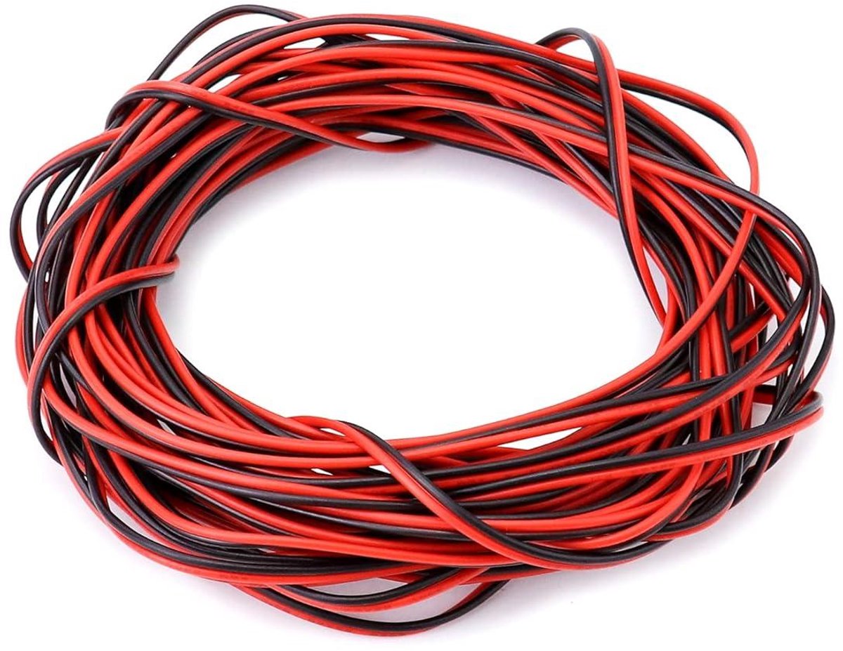 QWORK® 10 Meter 22AWG Elektrische Draad 2 Core Zwart Rood Elektrische Draad Verlengsnoer voor LED Strip en Elektronische Bedrading