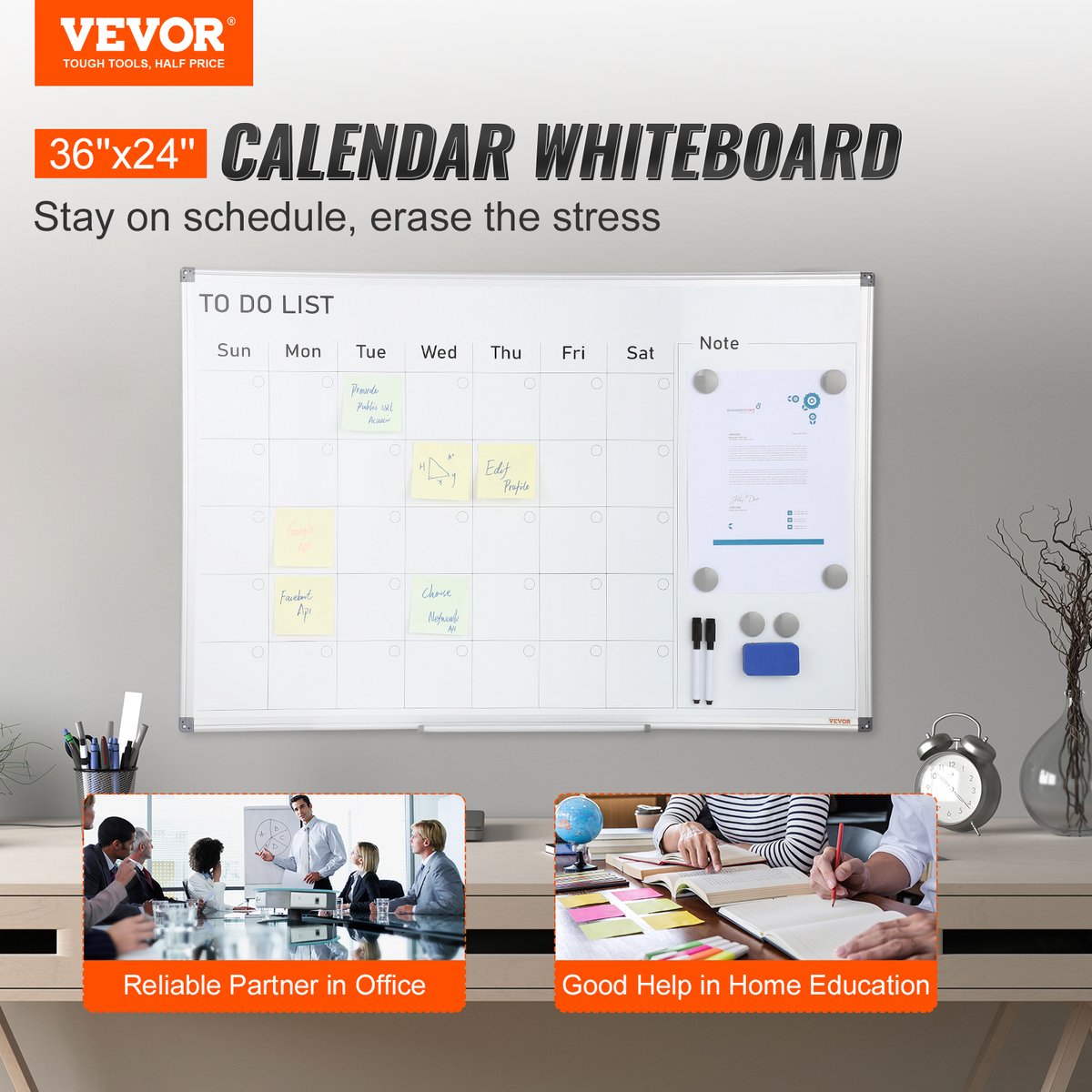 VEVOR Kalender Whiteboard Beschrijfbaar Magneetbord 915 x 610 mm, Memobord Whiteboard incl. 2 Whiteboard Pennen + 6 Magneten + 1 Magnetische Wisser, Whiteboard Droog Uitwisbare Takenlijst Kantoor thumbnail 4