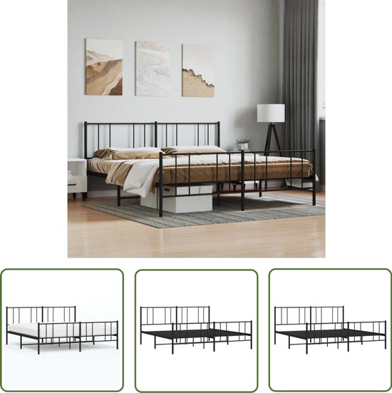 vidaXL - Bedframe - met - hoofd- - en - voeteneinde - metaal - zwart - 193x203 - cm