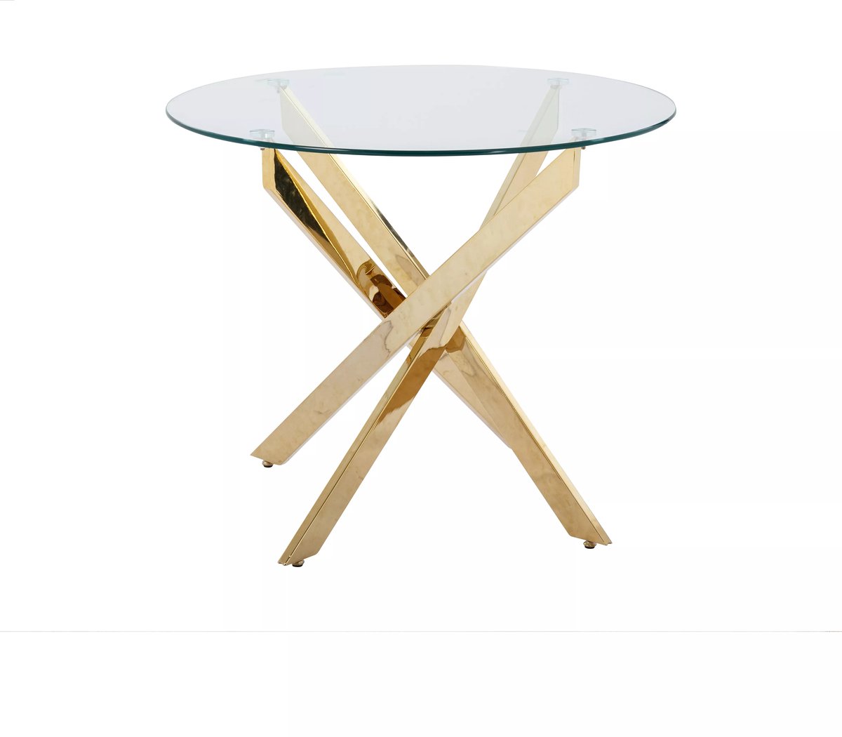 Vente-unique Ronde eettafel - 2 personen - Gehard glas en goudkleurig metaal - Transparant - COSIMA