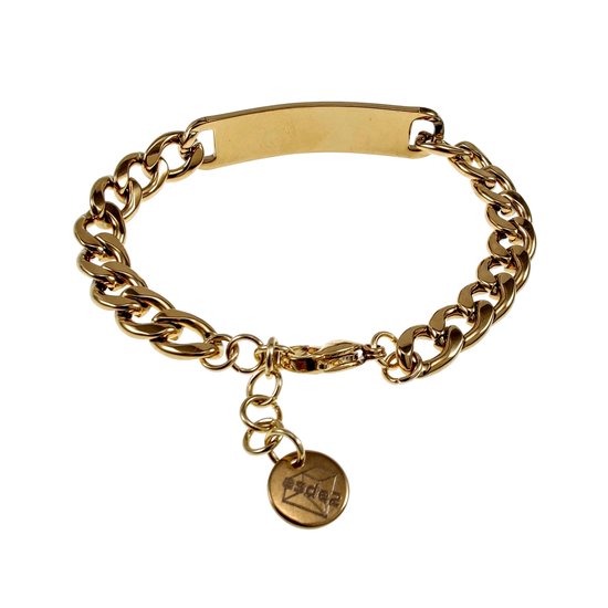 Bracelet Unisexe - Acier Inoxydable Plaqué Or - Bracelet à Maillons Cubains avec Plaque - Femme - Homme - Réglable de 15cm à 19cm