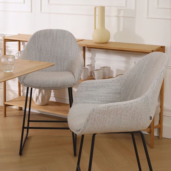 Nolon Nino-Mae Tabouret de Bar Beige Mixte - Piètement Zwart - 75 cm - Tabouret Haut - Tabouret de Bar avec Dossier - Design - Scandinave - Confortable