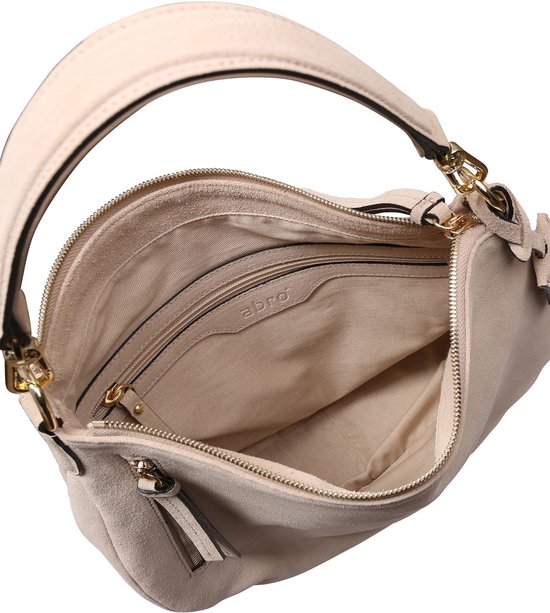 abro Cuir Sac à épaule bandoulière Leather Suede Hobo Juna Natural Beige
