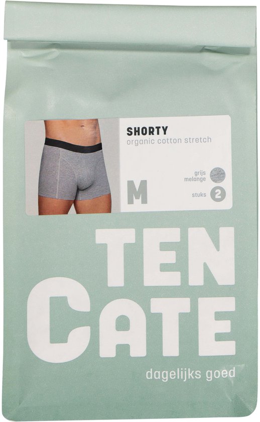 Verpakking van twee Ten Cate shorty's in grijs gemêleerd, maat M.