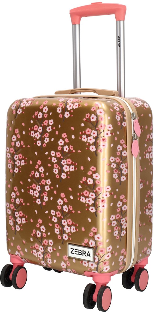 Zebra Trends Avonturier Kinder Koffer - Vakantie - ABS - 4 wielen - Handbagage Trolley - Kersenbloem - Goud