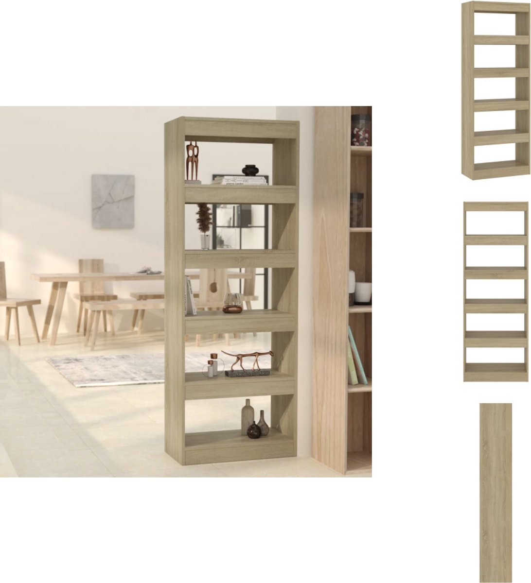 vidaXL Boekenkast - Boekenkasten - Kast - Opbergkast - Boekenkast/kamerscherm 60x30x166 cm bewerkt hout sonoma eiken