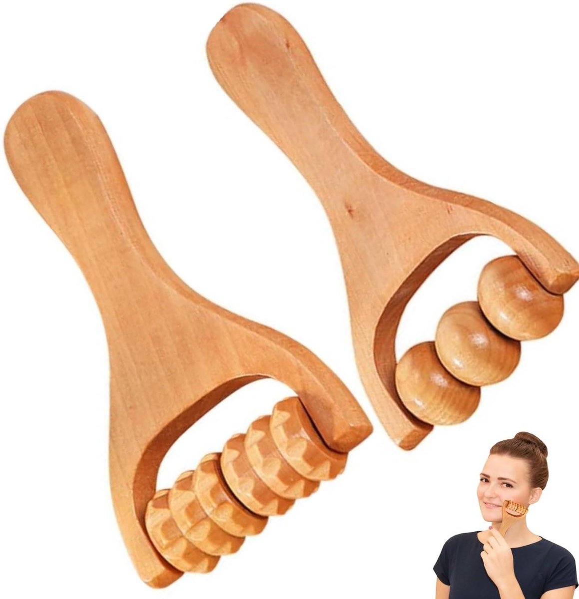 2 stuks houten massagerollen - Kogelmassageapparaat voor rug, benen, nek en schouders