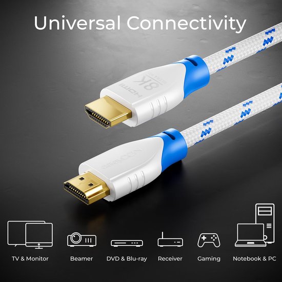 DeleyCON 1,5m 8K HDMI 2.1 Kabel – 48Gbps, ULTRA Highspeed, 8K@60Hz, 4K@120Hz, Met EARC, HDR, Dolby Atmos – Geschikt Voor PS5, Xbox, TV, Soundbar 3 miniatura