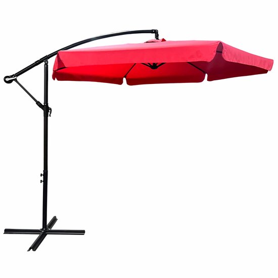 Parasol de jardin CYNIA Walk Rouge - 245x300x300 cm, avec système de bordure et protection UV, angle réglable, Design hexagonal, métal et tissu polyester imperméable, à monter soi-même - support de valise inclus
