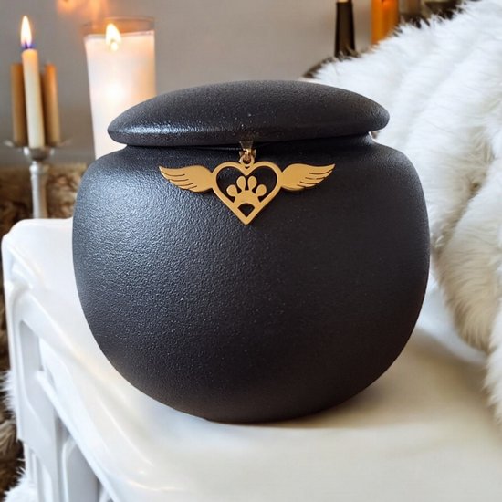 Grote Keramische Urn Bruingrijs Gouden Hart (3.8 liter