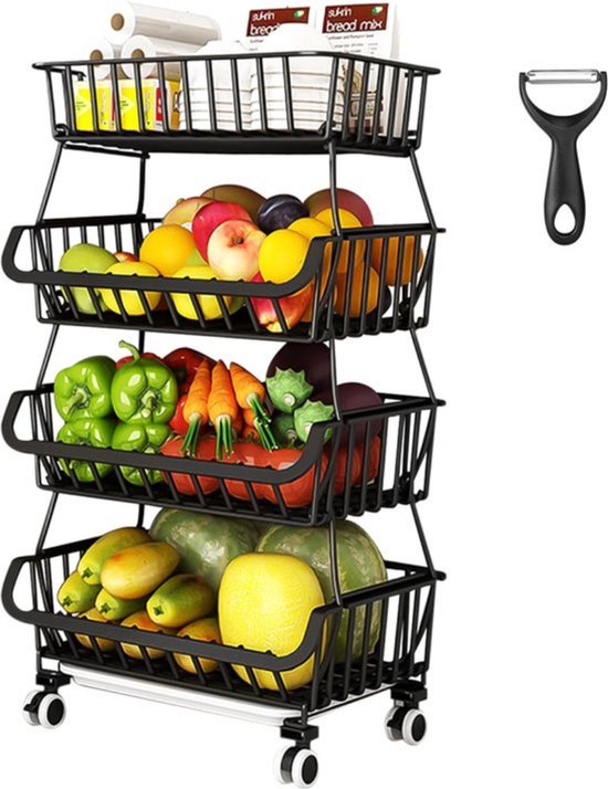 Klarstein Serveerwagen, keukenrek voor groenten en fruit, trolley op