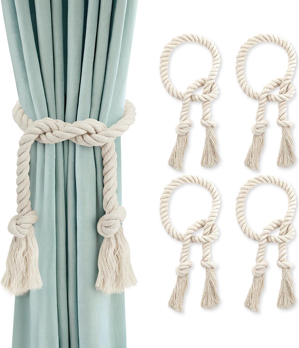 La'Moussawi ® Gordijnhouders Set van 4 voor Stijlvolle Interieurs, Handgemaakte Katoenen Boho Embrasses, 100 cm