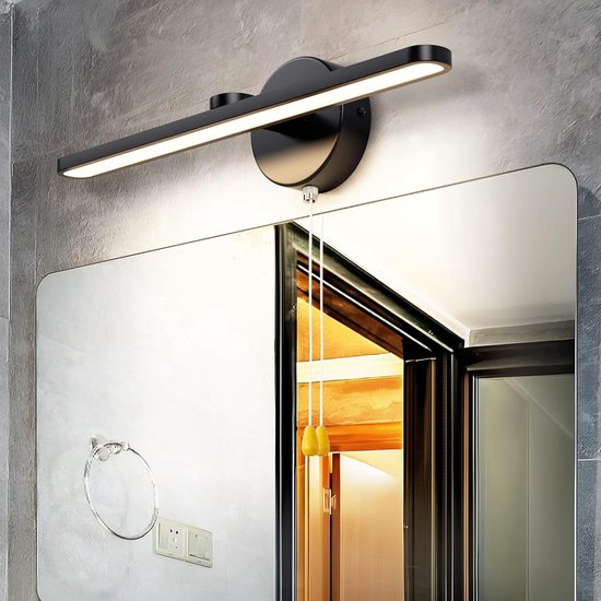PRINCEWAY LED Badkamerlamp Wand Wandlamp Zwart, 40CM Spiegellamp voor Boven Spiegel Badkamer, IP44 Waterdicht Lamp, 8W 800Lm Niet Dimbaar, met Schakelaar voor 3 Niveaus Verlichtingskleur
