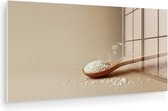 MuchoWow® Peinture sur verre 120x60 cm - Peinture acrylique sur verre - Cuillère - Riz - Bois - Beige - Photo sur verre - Décoration murale salon - Décoration murale chambre - Peintures