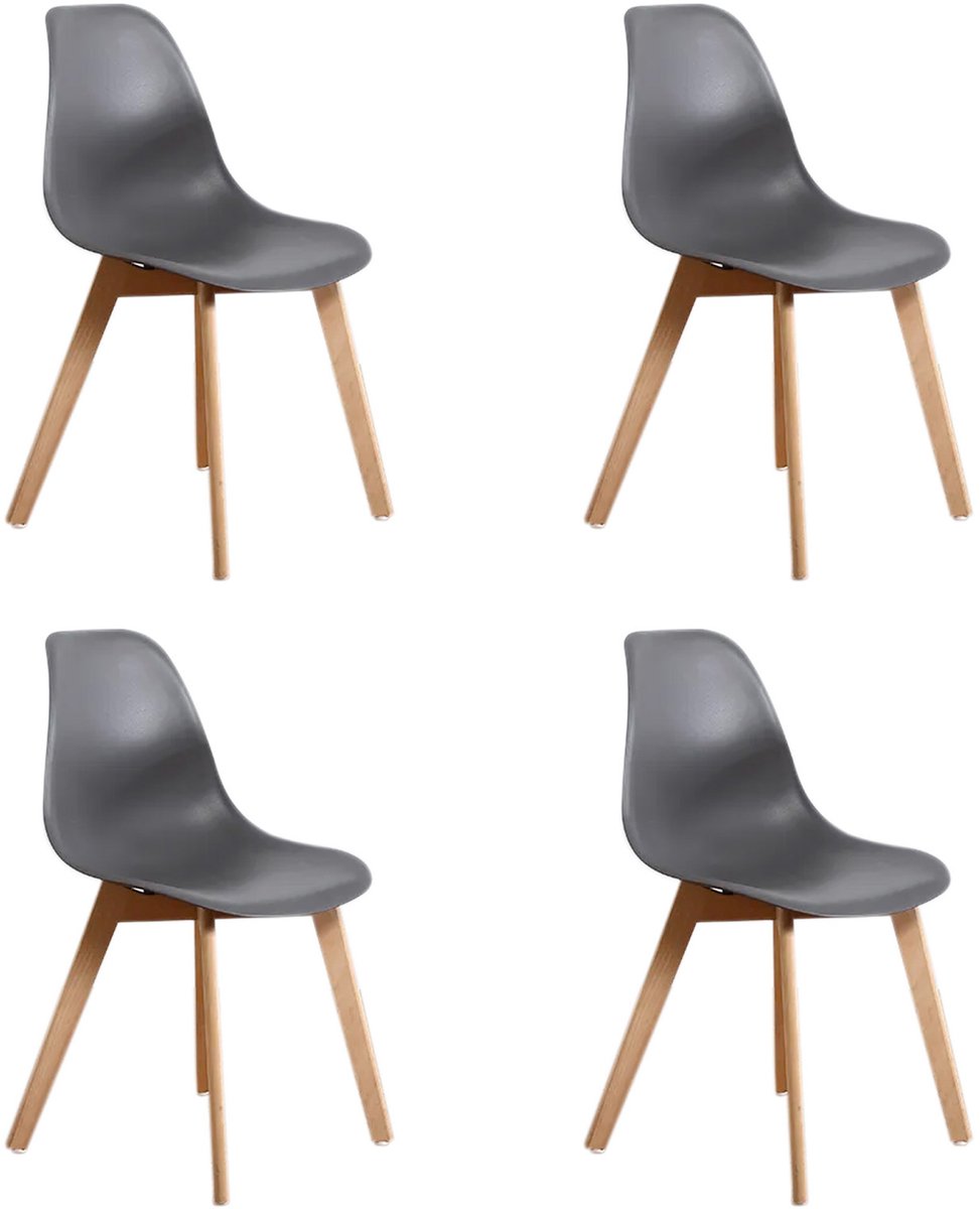 Viking Choice KITO - Eetkamerstoelen - set van 4 grijze eettafelstoelen met beukenhouten poten Grijs