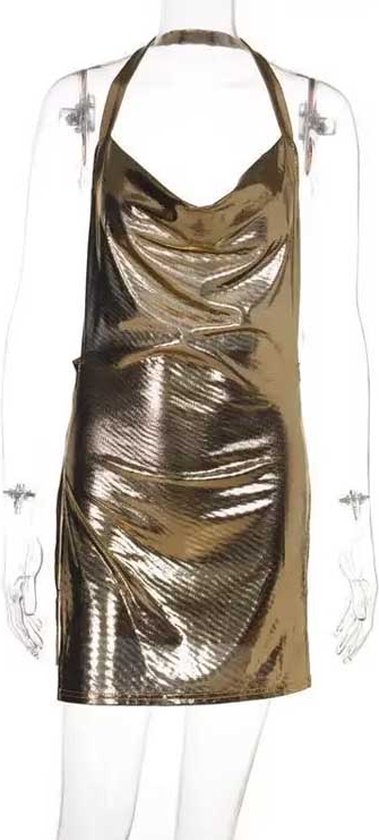 Mini robe avec fente en V- Goud - Brillant - Bling - Fête - Gala