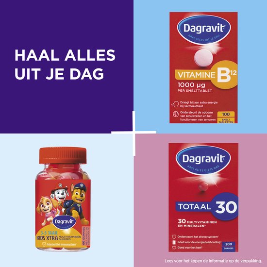 Dagravit Vitamine B12 1000µg - Draagt bij aan extra energie bij vermoeidheid en ondersteunt het functioneren van de zenuwen - 100 smelttabletten