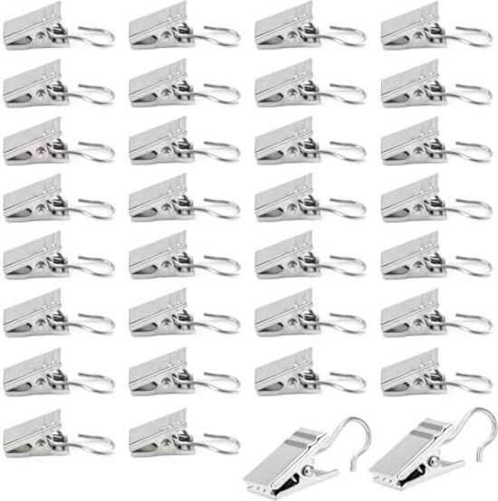 LLPJS 40 stuks gordijnringen met clips, gordijnen haken draperie clip met ring, perfect voor decoratie gordijnen, strikken, caps etc, ringen 1,26 inch I D, past tot 1 inch gordijnroede, wit