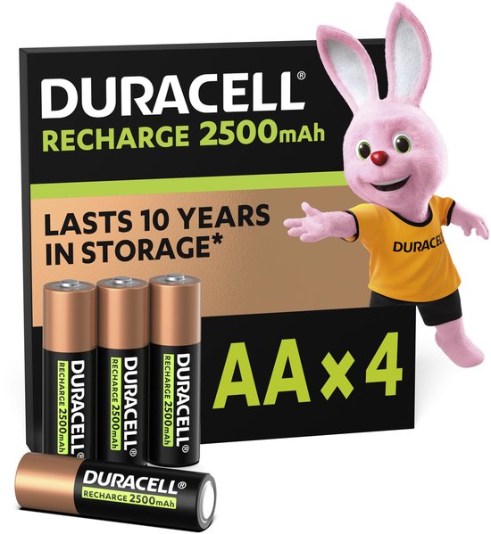 Duracell Oplaadbare AA batterijen - 2500 mAh NiMH - 4 stuks