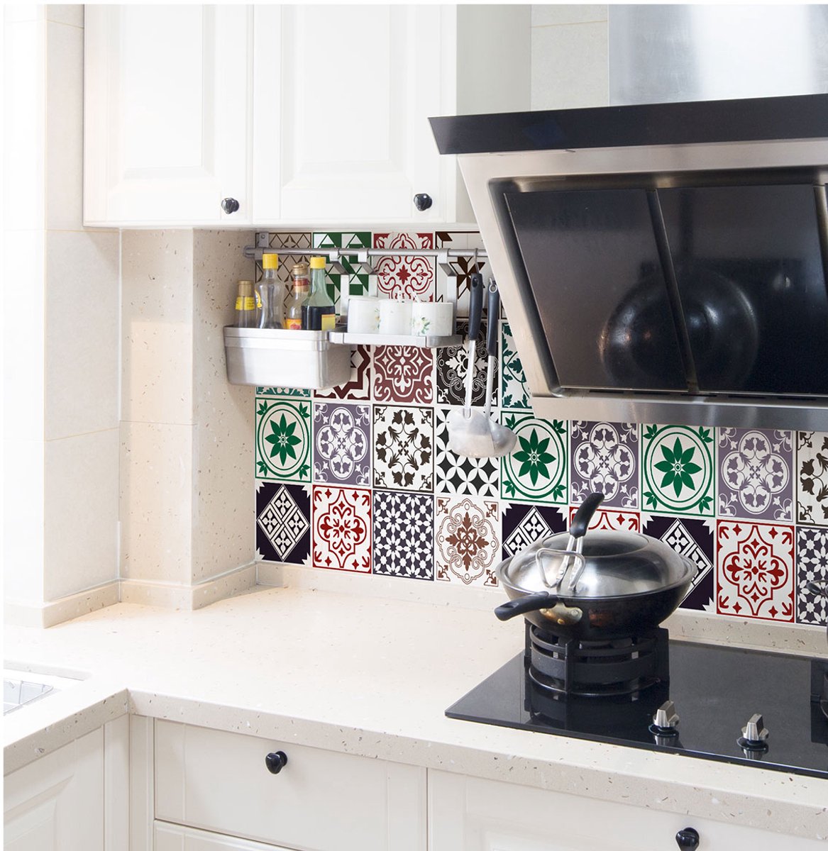 Ambiance Sticker Zelfklevende tegelmuurstickers voor keuken en badkamer - 24 Chloetina Azulejo tegelstickers - 24 stickers 15x15cm Multi color