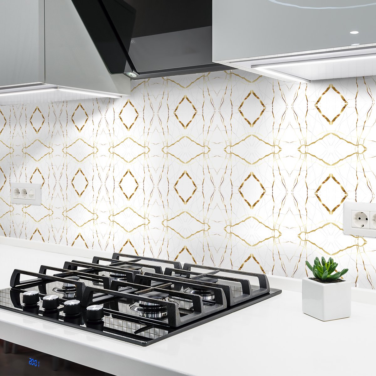 Ambiance Sticker Zelfklevende tegelmuurstickers voor keuken en badkamer - 24 cementtegelstickers in marmer- en goudtinten - 24 stickers van 10x10 cm Multi color
