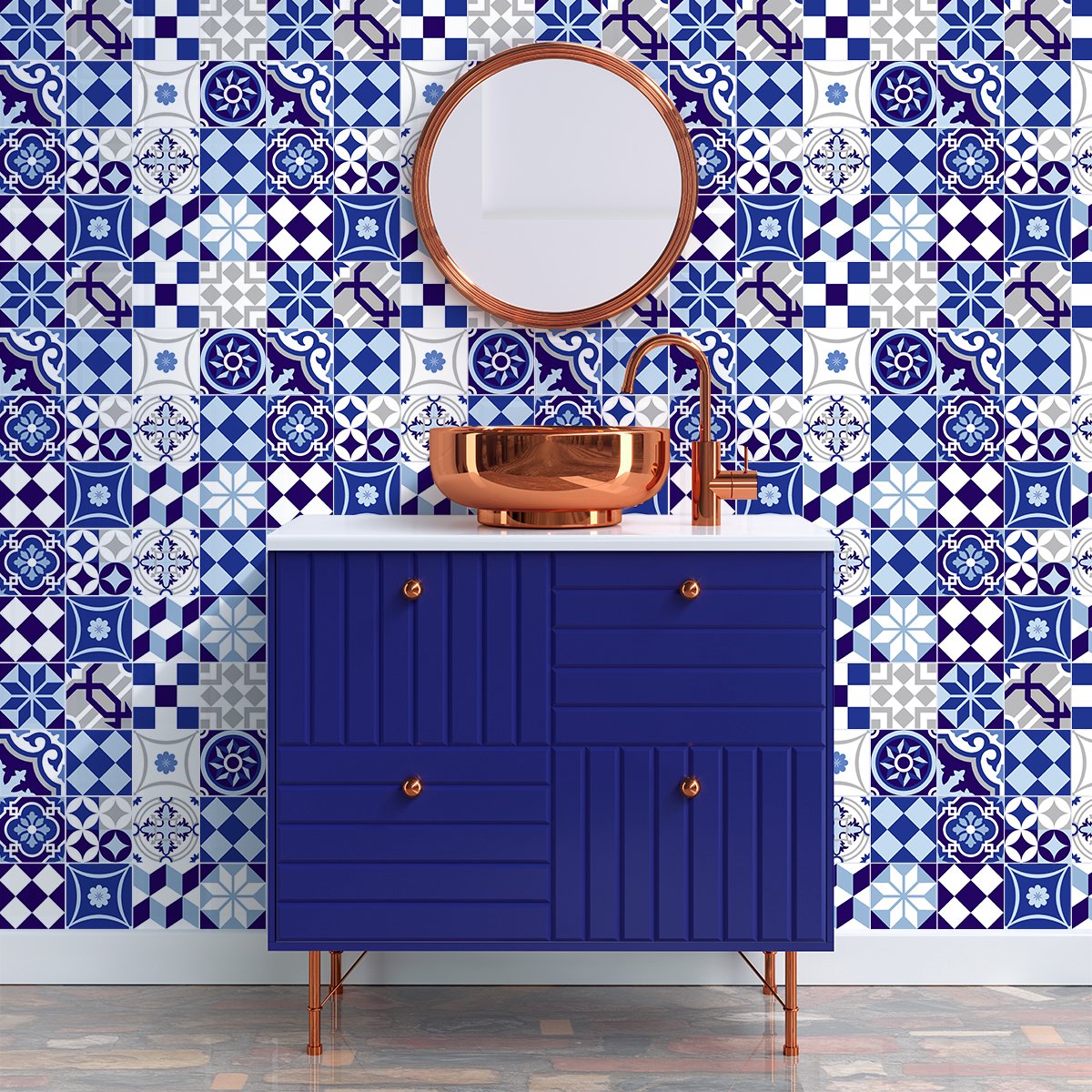 Ambiance Sticker Zelfklevende tegelmuurstickers voor keuken en badkamer - 30 cementtegelstickers, Azulejos Graziella-stijl - 30 stickers, 20x20 cm Multi color