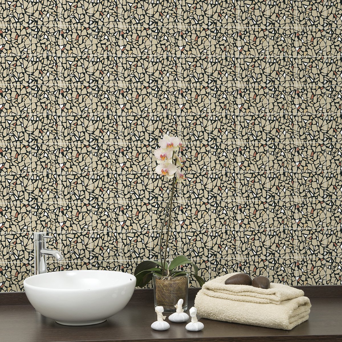 Ambiance Sticker Zelfklevende tegelmuurstickers voor keuken en badkamer - 24 UMBRIE TERRAZZO TEGELSTICKERS - 24 stickers 10x10cm Multi color