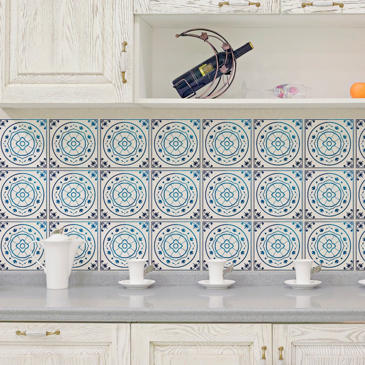 Ambiance Sticker Zelfklevende tegelmuurstickers voor keuken en badkamer - 9 Delftse en Haagse cementtegelstickers - 9 stickers, 20x20cm Multi color