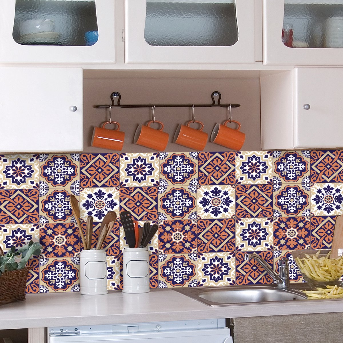Ambiance Sticker Zelfklevende tegelmuurstickers voor keuken en badkamer - 9 Azulejo tegelstickers met arabesk ornament - 9 stickers, 20x20cm Multi color
