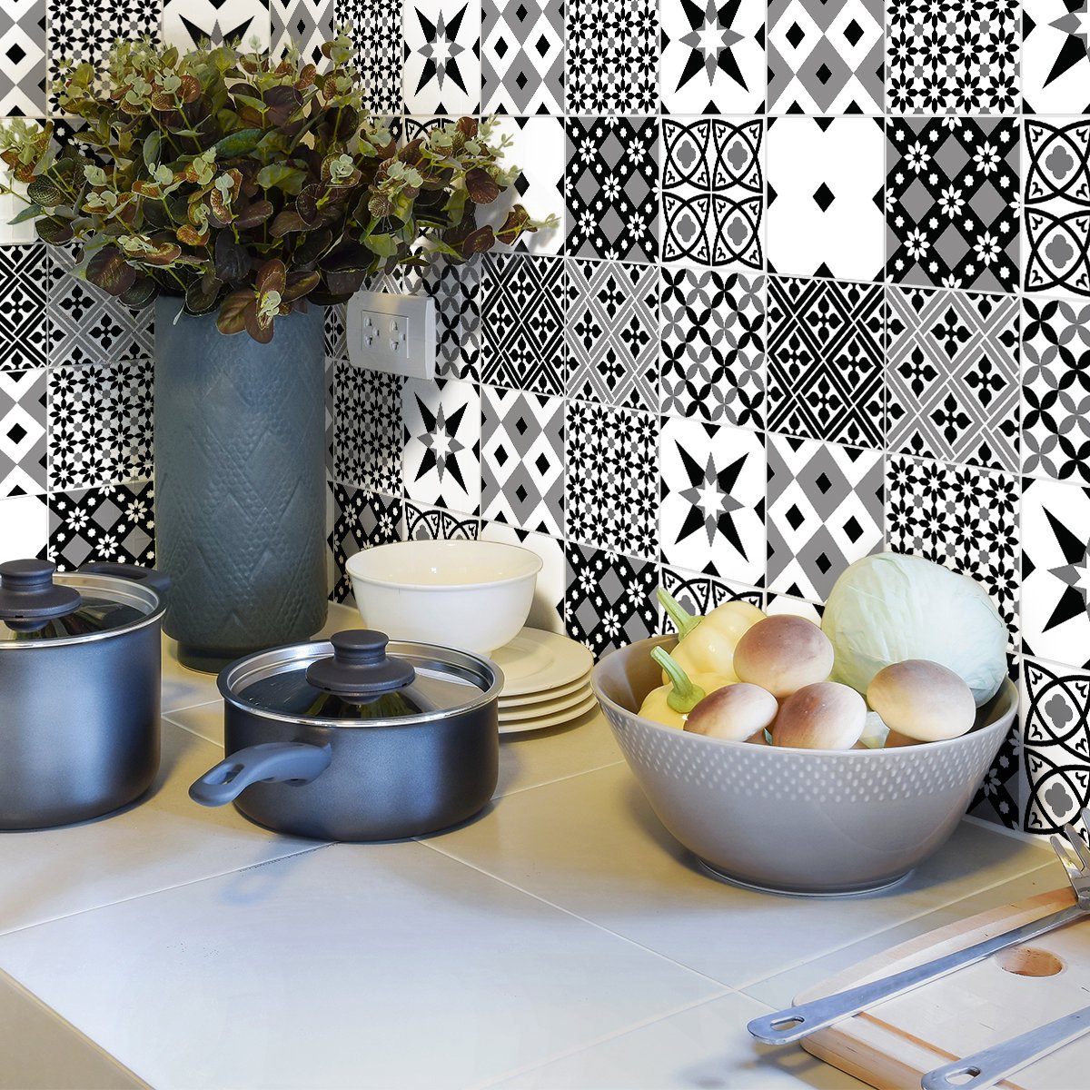 Ambiance Sticker Zelfklevende tegelmuurstickers voor keuken en badkamer - 9 LORALINE Azulejo tegelstickers - 9 stickers 20x20cm Multi color