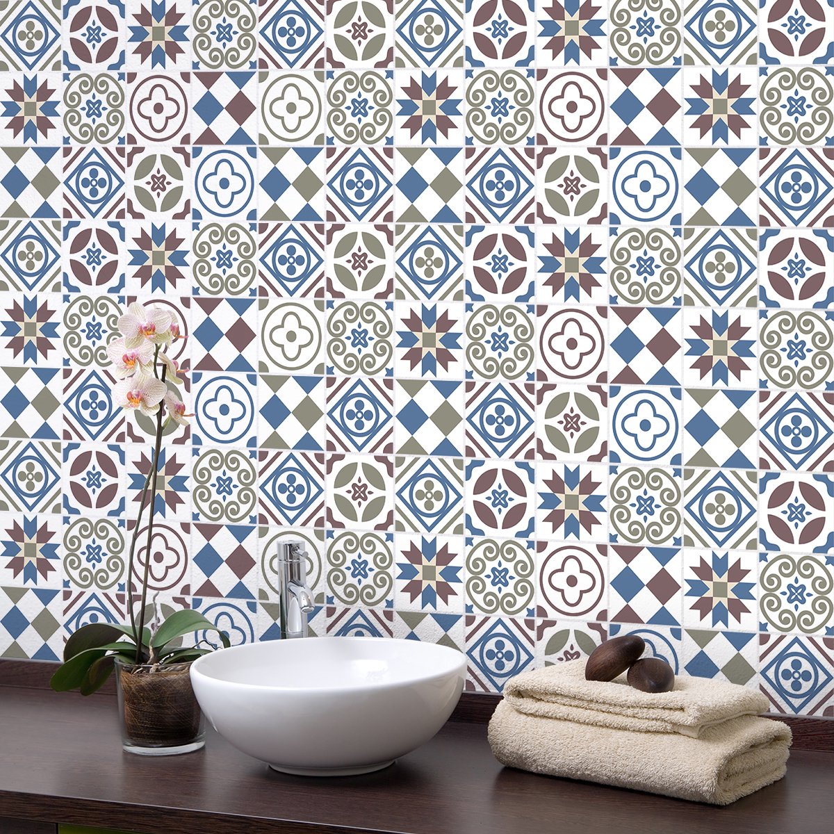 Ambiance Sticker Zelfklevende tegelmuurstickers voor keuken en badkamer - 9 cementtegelstickers, Azulejos Liticina - 9 stickers, 20x20cm Multi color