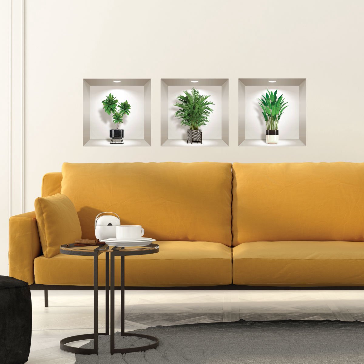 Ambiance Sticker 3D-stickers van groene kamerplanten, 30 x 90 cm Multi color