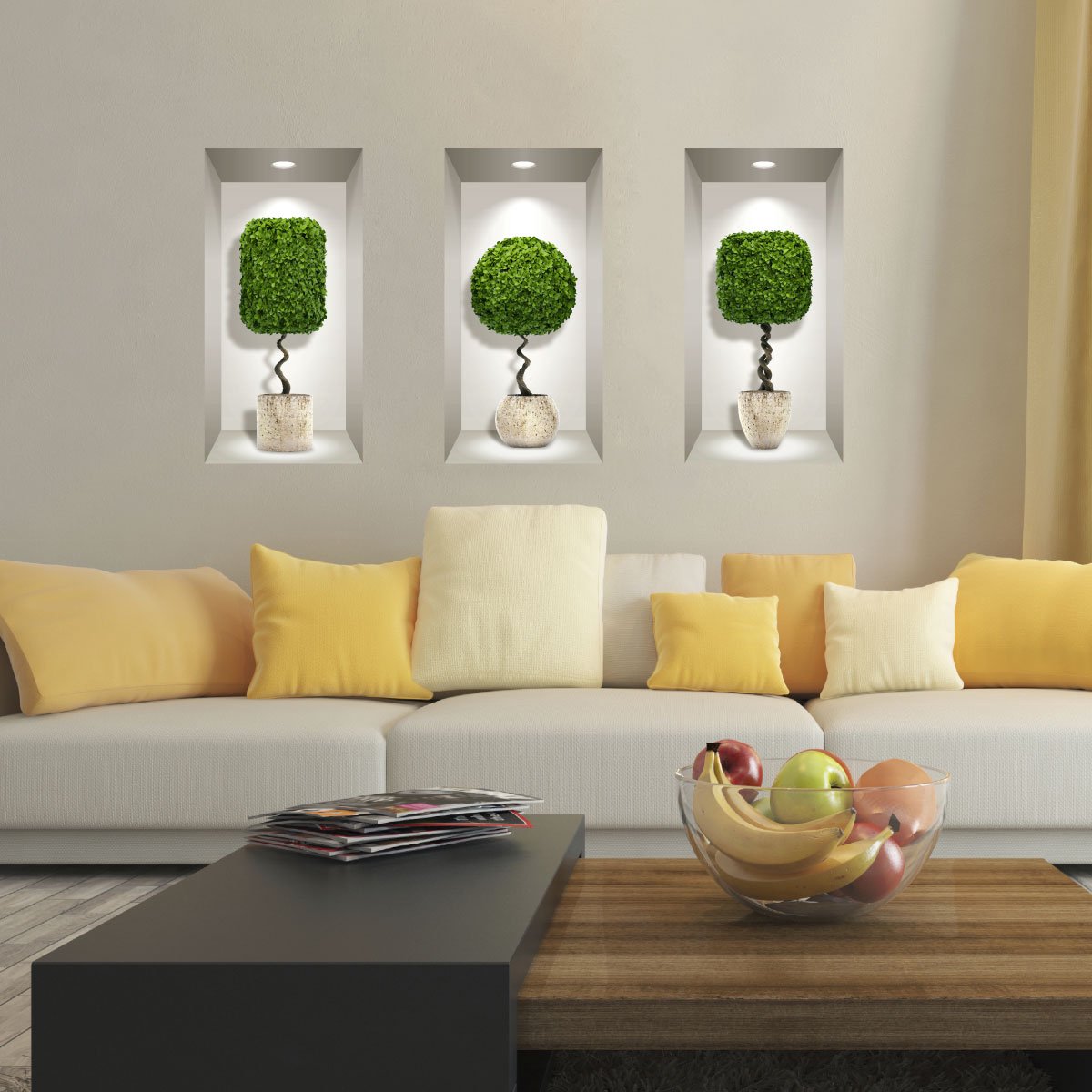Ambiance Sticker 3D-stickers van buxusbollen op lange stelen, 80 x 120 cm Multi color