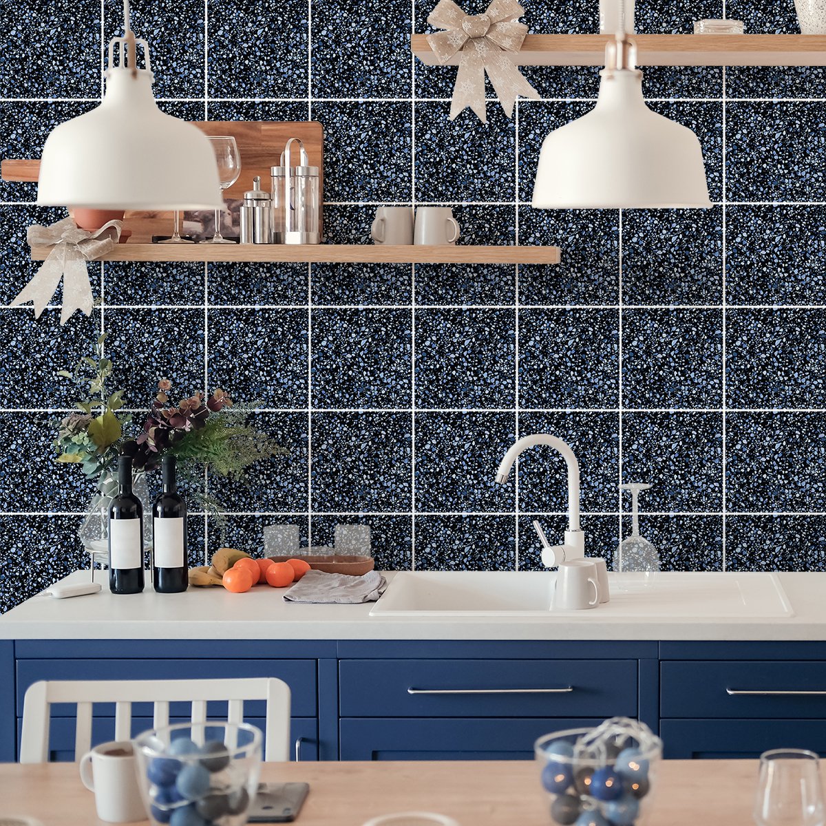 Ambiance Sticker Zelfklevende tegelmuurstickers voor keuken en badkamer - 30 Mario Terrazzo tegelstickers - 30 stickers 15x15cm Multi color