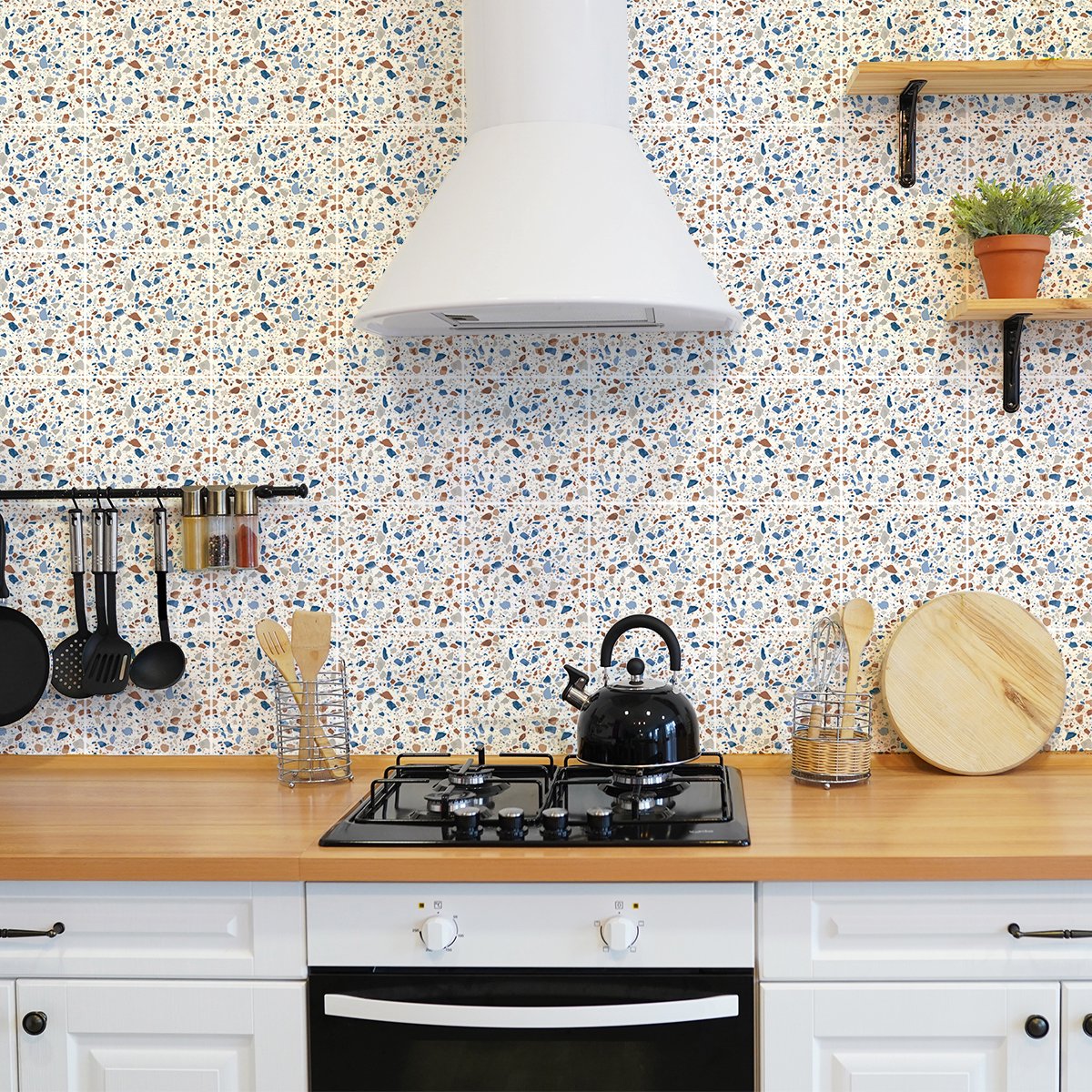 Ambiance Sticker Zelfklevende tegelmuurstickers voor keuken en badkamer - 30 Romeo Terrazzo tegelstickers - 30 stickers 15x15cm Multi color